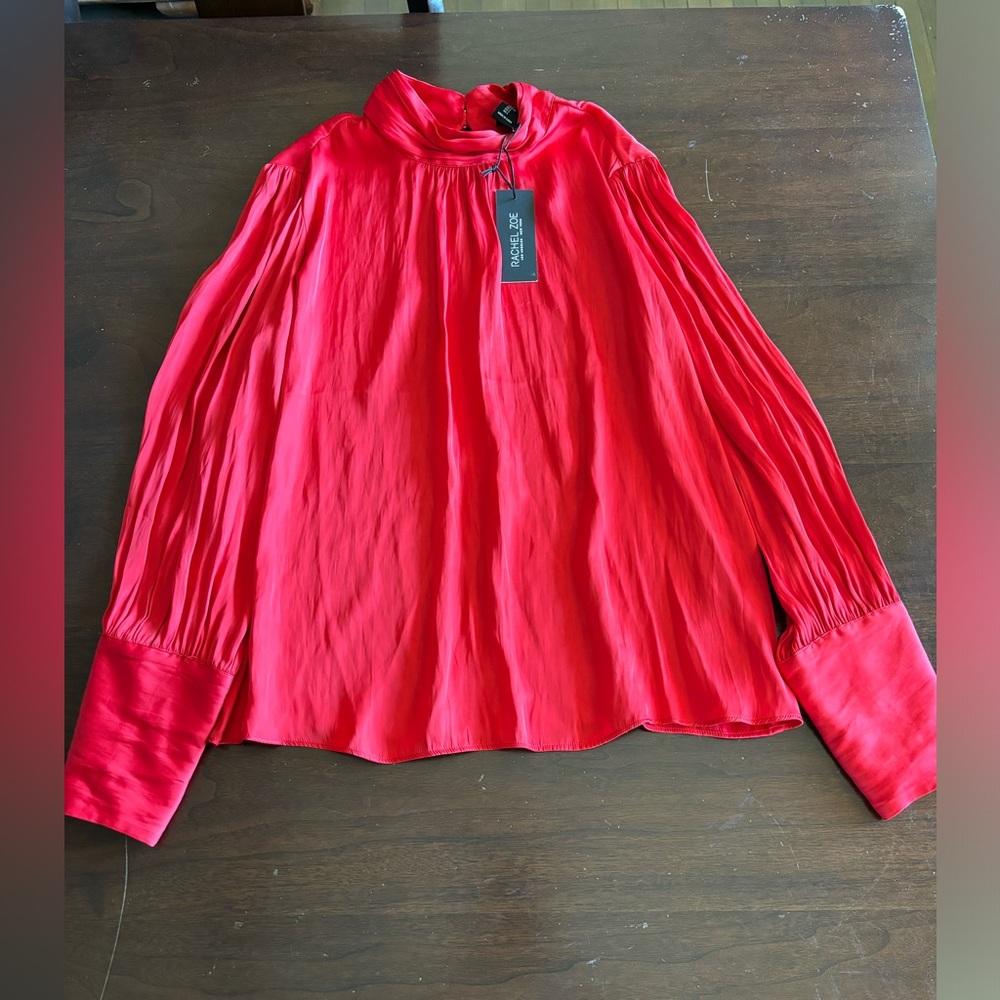 Rachel Zoe Large Red Silk Long Sleeve Blouse
